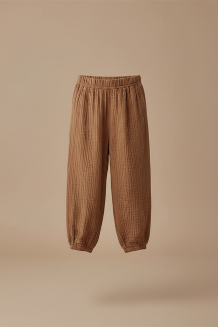 Pantalon Marron Ample Coton Gaufré Confortable Enfant - vue 3