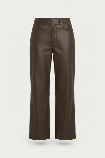 Pantalon Marron Cuir Simili Ample Taille Haute - Simili cuir - vue 3
