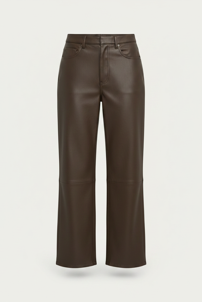 Pantalon Marron Cuir Simili Ample Taille Haute - Simili cuir - vue 3