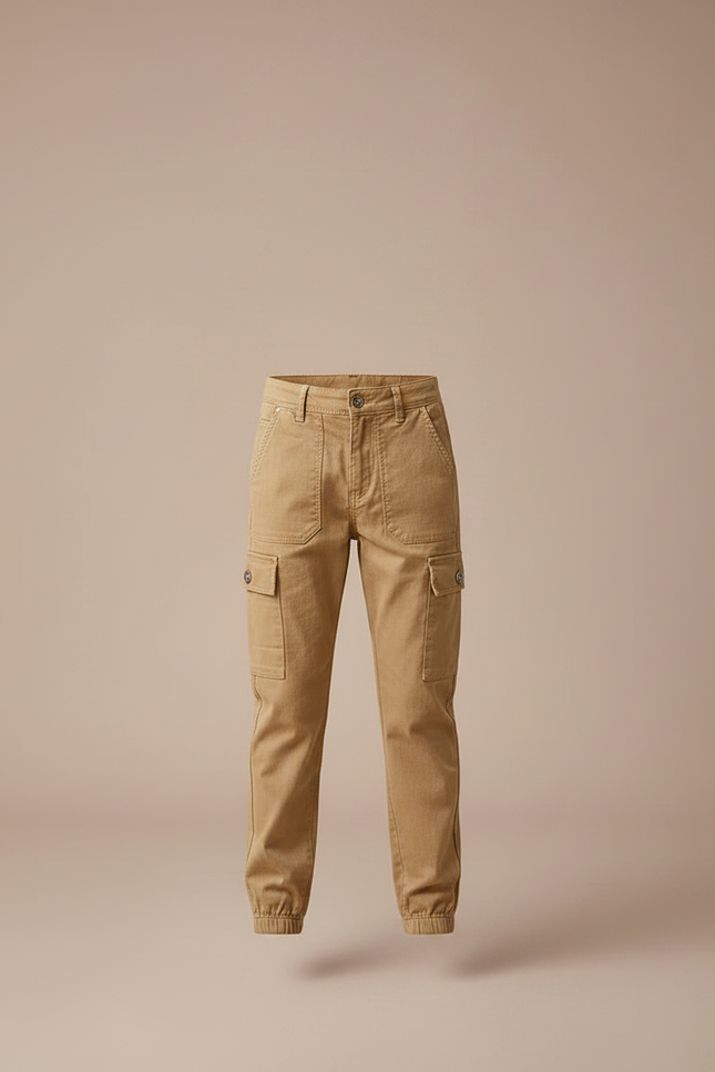 Pantalon Marron Cargo Coton Confortable Enfant - Camel Gabardine - vue 3