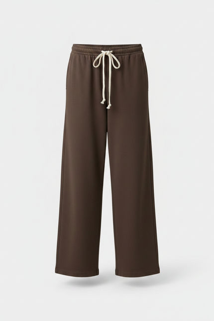 Pantalon Marron Ample Coton Cordon Décontracté Femme - Molleton - vue 3