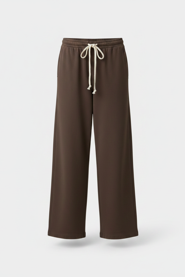 Pantalon Marron Ample Coton Cordon Décontracté Femme - Molleton - vue 3