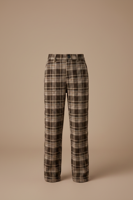 Pantalon Marron Carreaux Laine Droit Épais Fille - vue 3