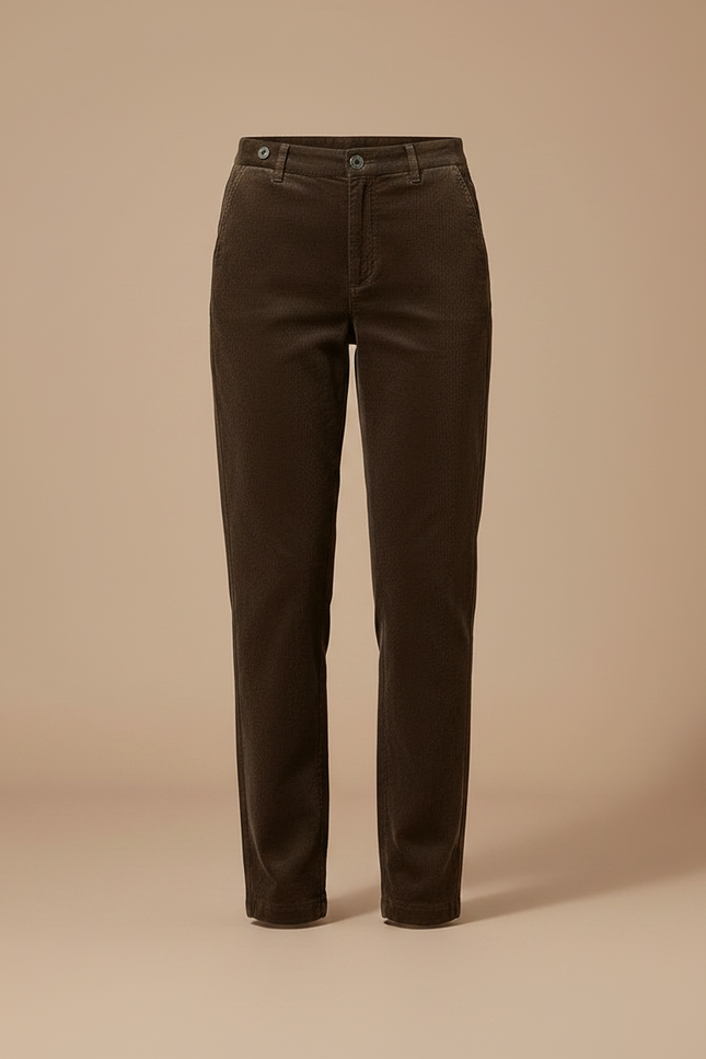 Pantalon Marron Côtelé Droit Taille Haute Décontracté Femme - Cordé - vue 3
