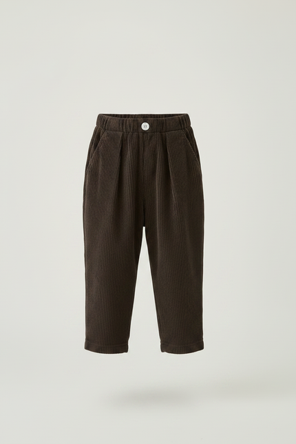 Pantalon Marron Côtelé Ample Plissé Décontracté Enfant - Cordé - vue 3