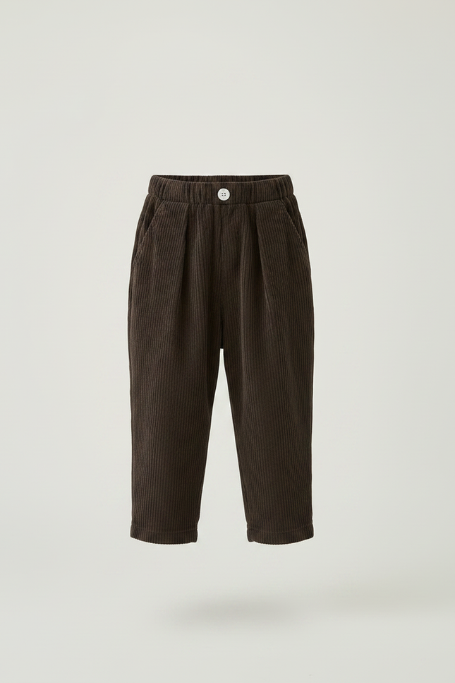 Pantalon Marron Côtelé Ample Plissé Décontracté Enfant - Cordé - vue 3