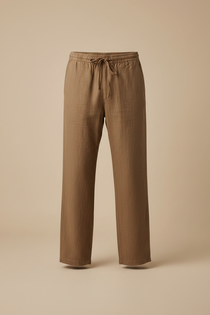 Pantalon Marron Lin Coton Ample Décontracté Homme - vue 3