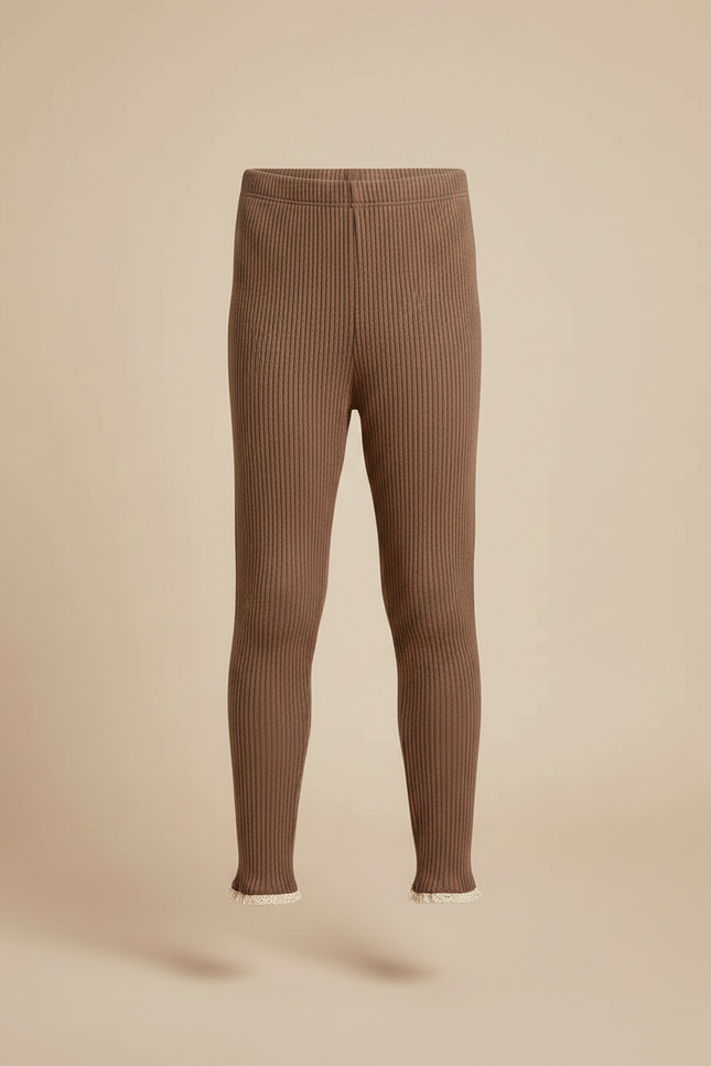 Pantalon Marron Côtelé Élastique Enfant Tricoté - Maille - vue 3