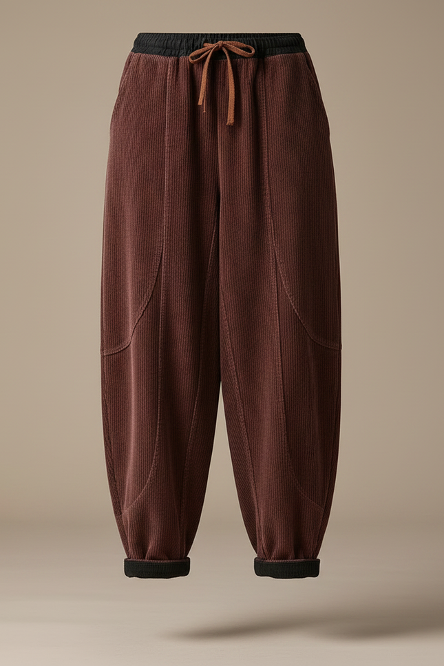Pantalon Marron Côtelé Ample Décontracté Hiver Femme - Cordé - vue 3