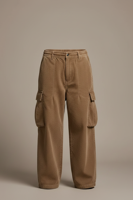 Pantalon Marron Cargo Côtelé Ample Décontracté Garçon - Cordé - vue 3