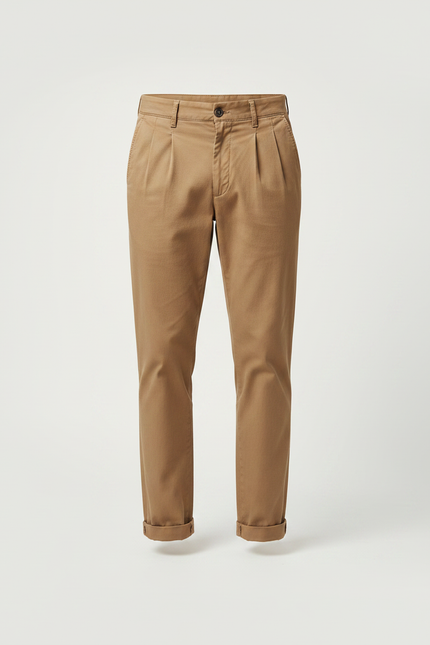 Pantalon Marron Plissé Décontracté Vintage Homme - Coton - vue 3