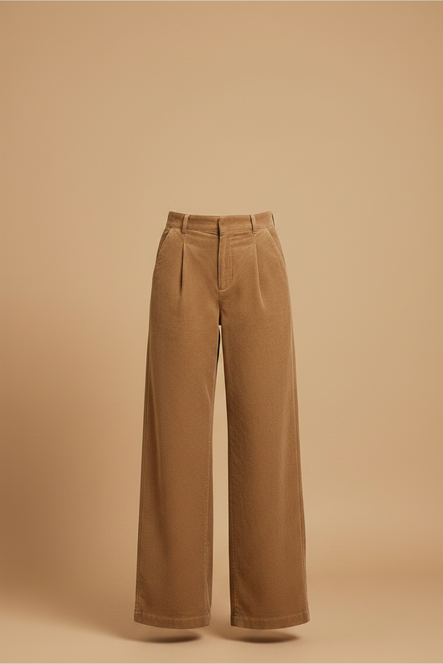 Pantalon Marron Côtelé Droit Ample Taille Haute Femme - Cordé - vue 3