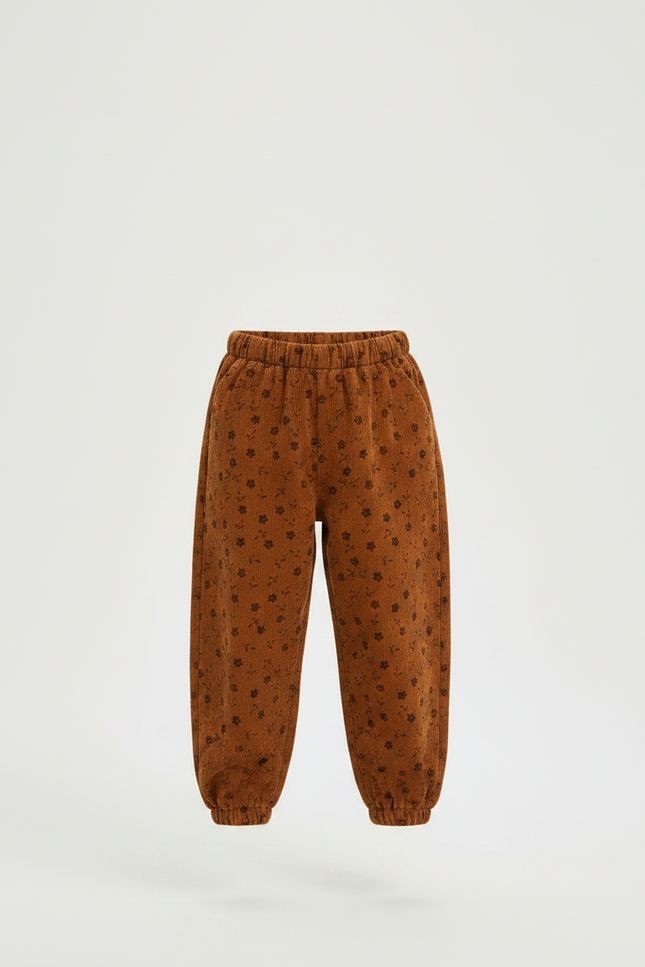 Pantalon Marron Côtelé Ample Fleuri Enfant - Cordé - vue 3