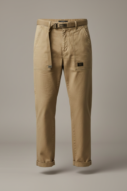 Pantalon Marron Coton Décontracté Ample Homme Cargo - Kaki - vue 3