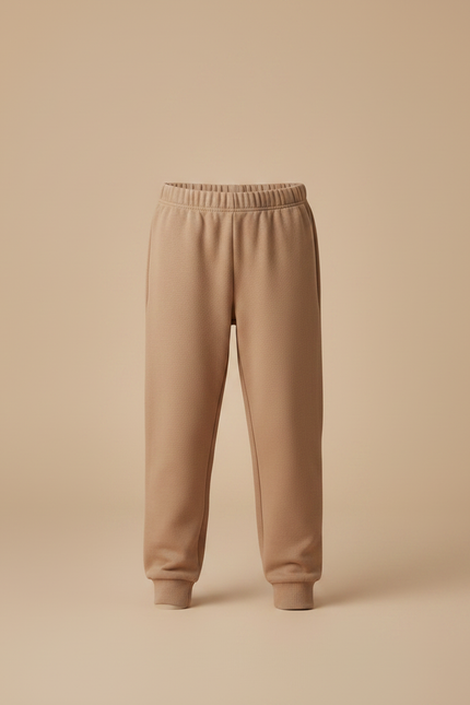 Pantalon Marron Enfant Doux Confortable Coton Basique - Camel Molleton - vue 3