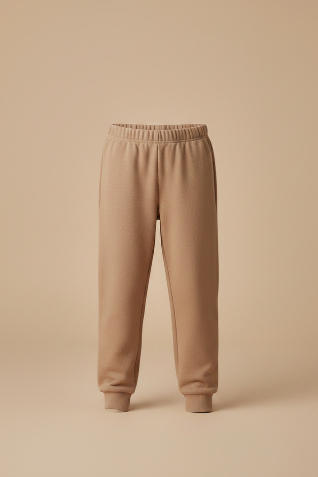 Pantalon Marron Enfant Doux Confortable Coton Basique - Camel Molleton - vue 3