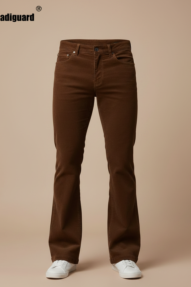 Pantalon Marron Côtelé Évasé Élégant Homme - Cordé - vue 3