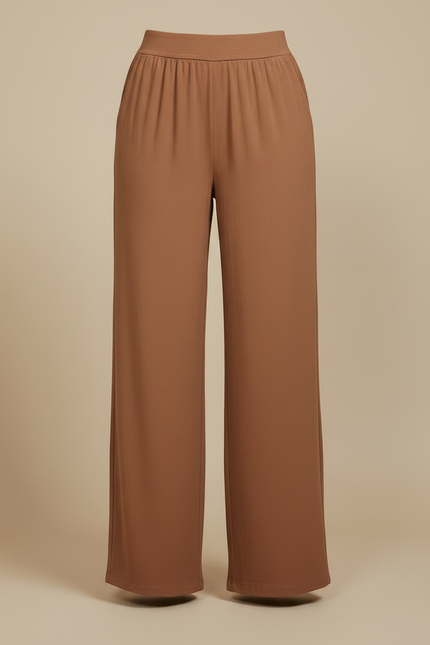 Pantalon Marron Fluide Ample Taille Haute Femme - Viscose - vue 3