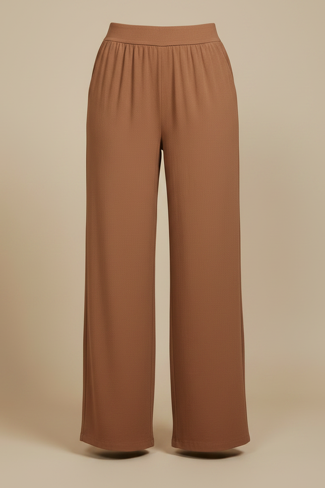 Pantalon Marron Fluide Ample Taille Haute Femme - Viscose - vue 3