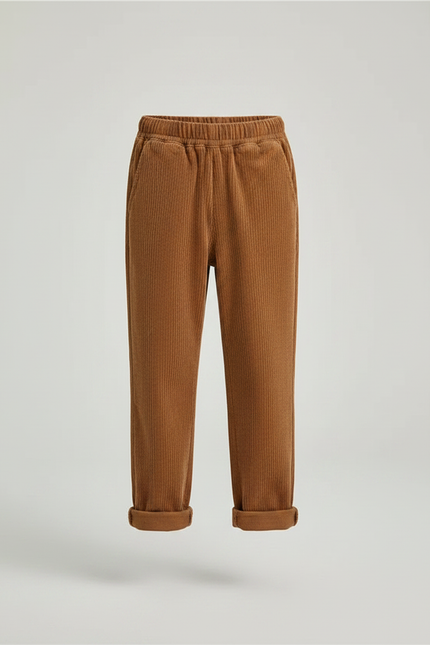 Pantalon Marron Côtelé Ample Décontracté Enfant Élastique - Cordé - vue 3