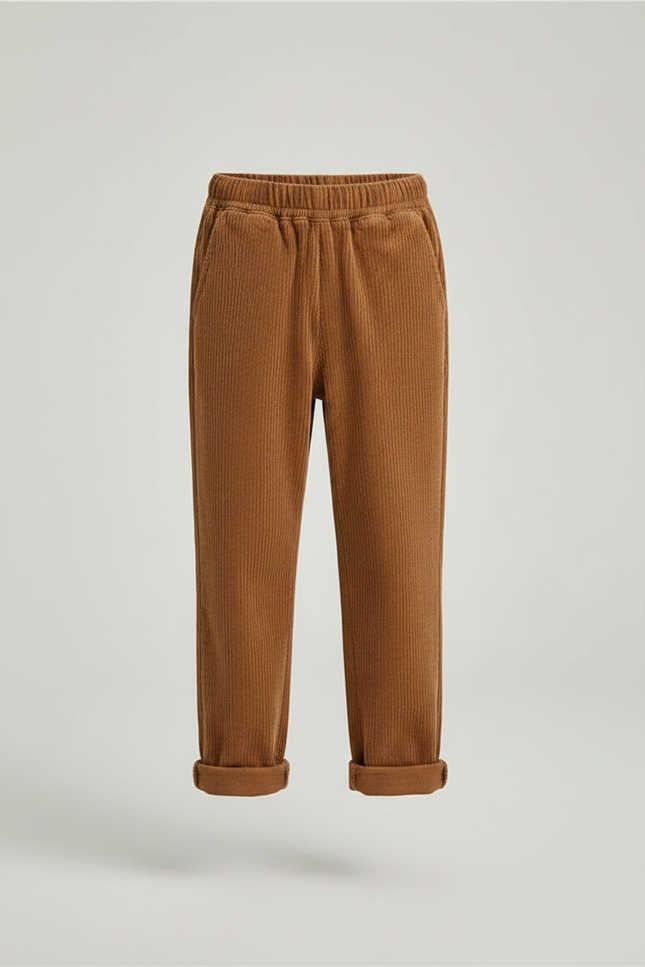 Pantalon Marron Côtelé Ample Décontracté Enfant Élastique - Cordé - vue 3