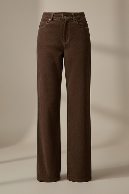 Pantalon Marron Côtelé Droit Ample Taille Haute - Cordé - vue 3