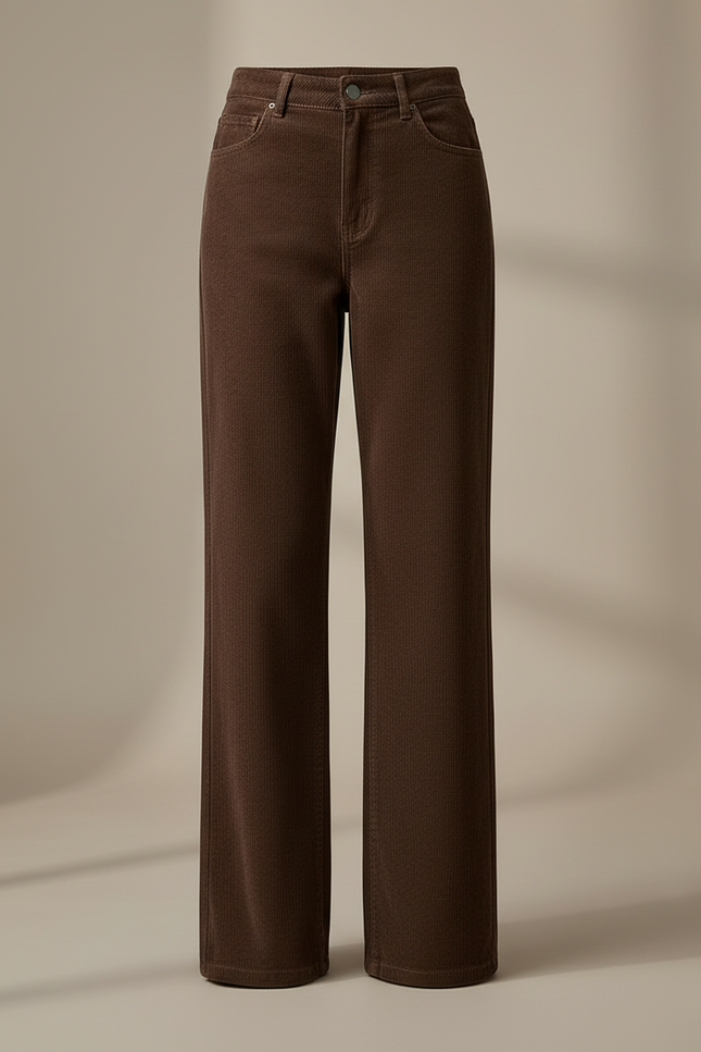 Pantalon Marron Côtelé Droit Ample Taille Haute - Cordé - vue 3