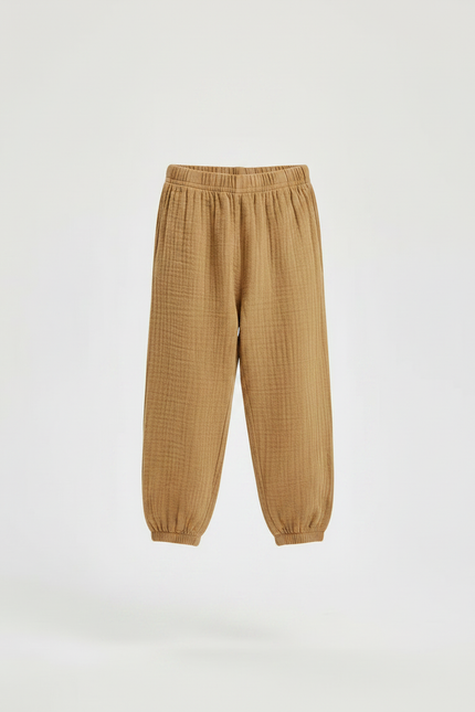 Pantalon Marron Coton Plissé Ample Respirant Enfant - vue 3
