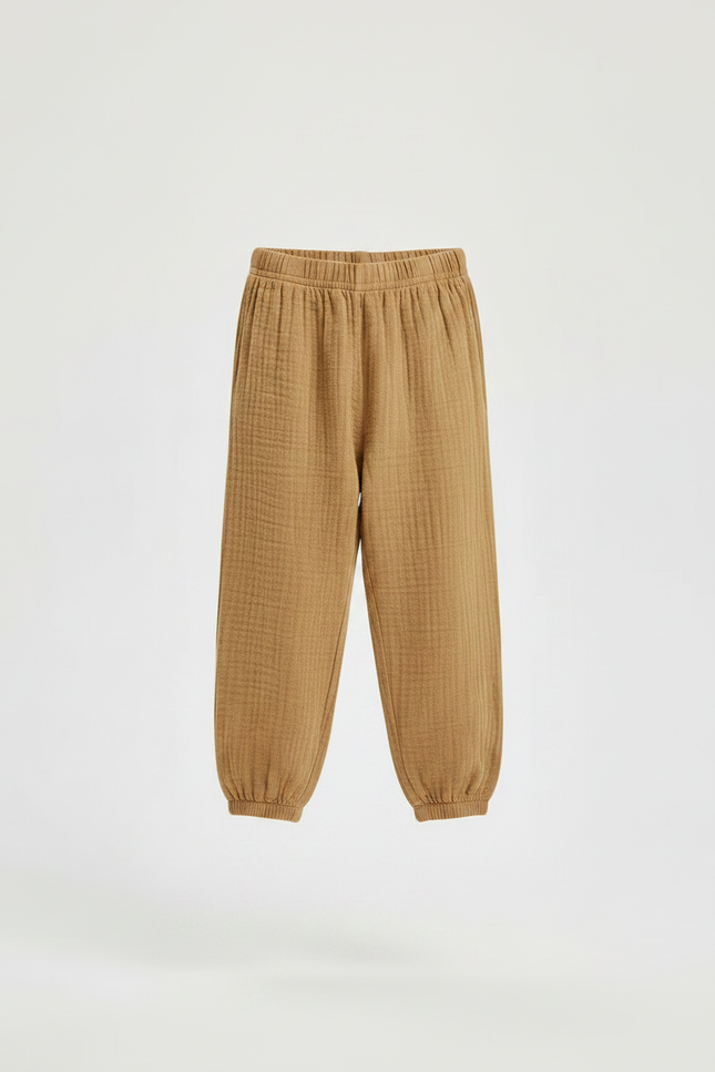 Pantalon Marron Coton Plissé Ample Respirant Enfant - vue 3