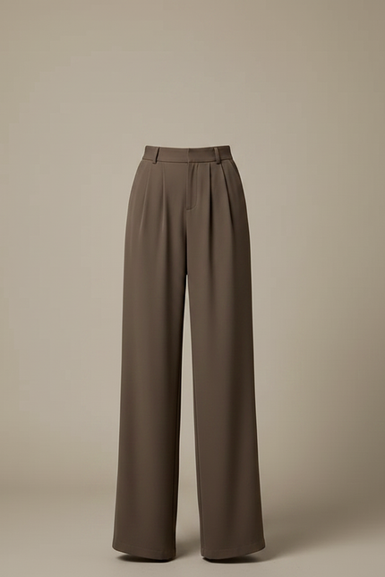 Pantalon Marron Fluide Ample Droit Élégant Femme - Viscose - vue 3