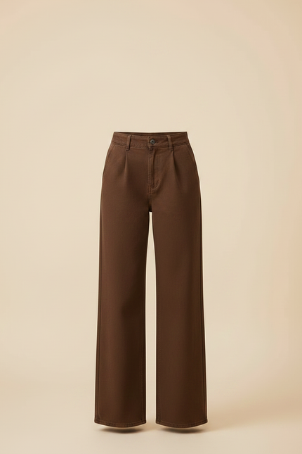 Pantalon Marron Ample Taille Haute Droit Femme - Jean - vue 3