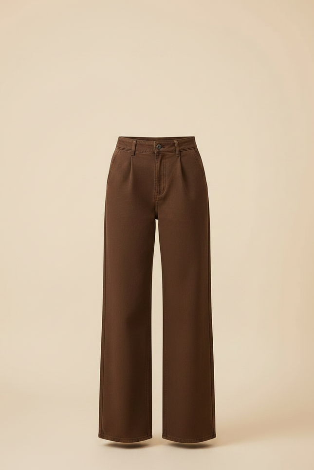Pantalon Marron Ample Taille Haute Droit Femme - Jean - vue 3