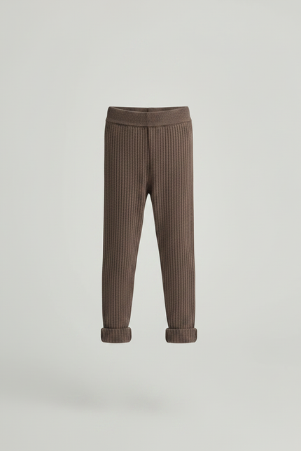 Pantalon Marron Côtelé Tricoté Confortable Décontracté Enfant - Maille - vue 3