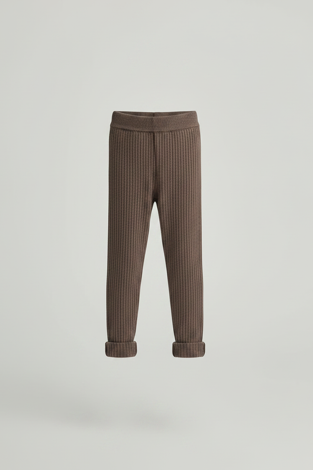 Pantalon Marron Côtelé Tricoté Confortable Décontracté Enfant - Maille - vue 3