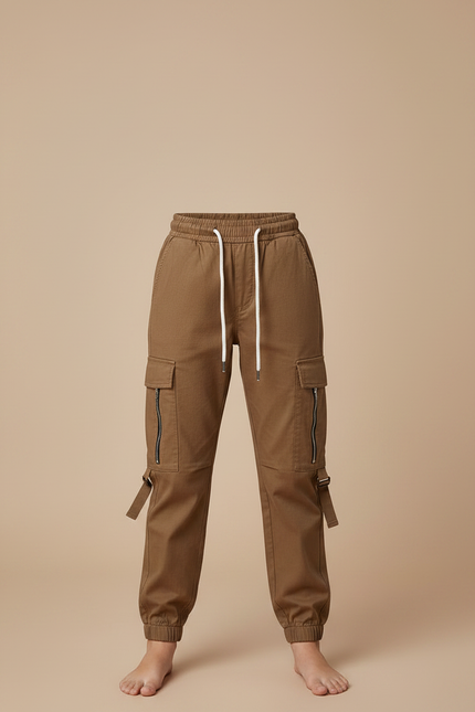 Pantalon Marron Cargo Cordon Décontracté Enfant - Gabardine - vue 3