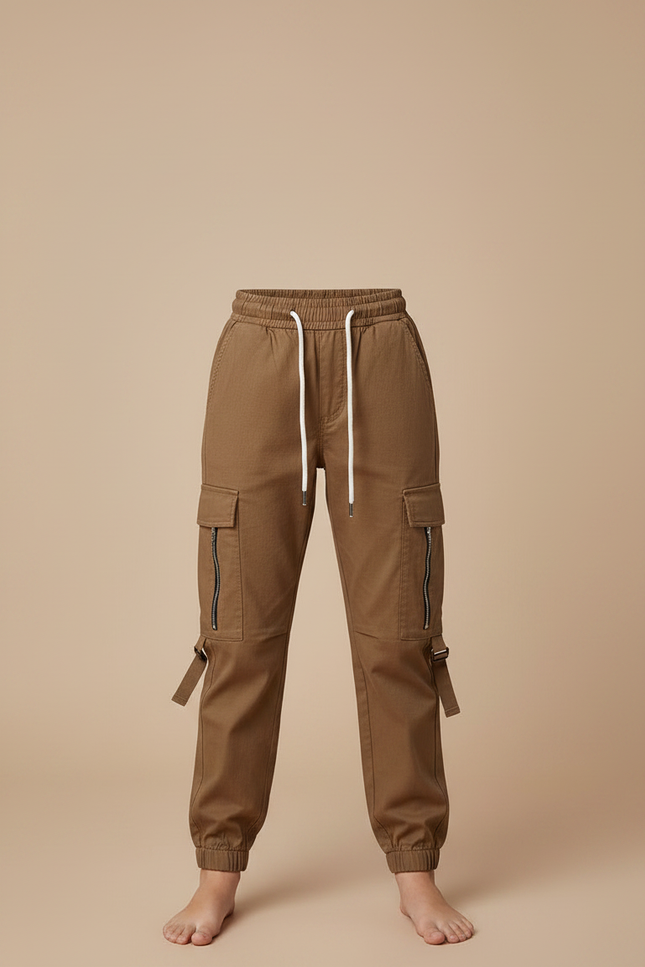 Pantalon Marron Cargo Cordon Décontracté Enfant - Gabardine - vue 3