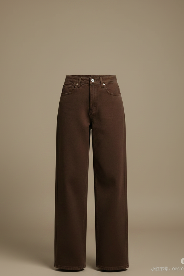 Pantalon Marron Ample Droit Taille Haute Femme - Jean - vue 3
