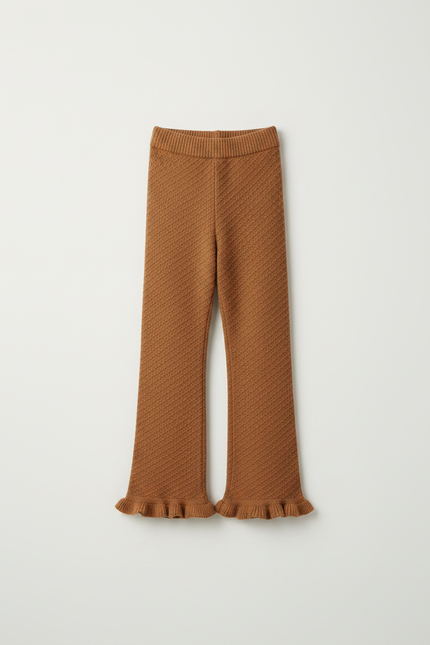 Pantalon Marron Tricoté Évasé Volants Confortable Enfant - Maille - vue 3