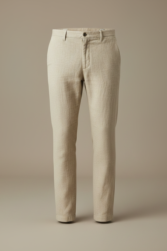 Pantalon Marron Lin Coton Slim Élégant Décontracté Homme - Beige - vue 3