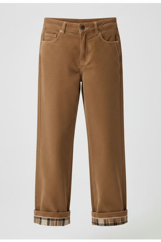 Pantalon Marron Côtelé Ample Plaid Décontracté - Cordé - vue 3
