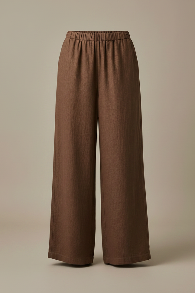 Pantalon Marron Ample Lin Taille Haute Femme - vue 3