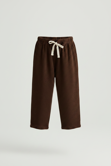 Pantalon Marron Côtelé Enfant Ample Décontracté Poches - Cordé - vue 3