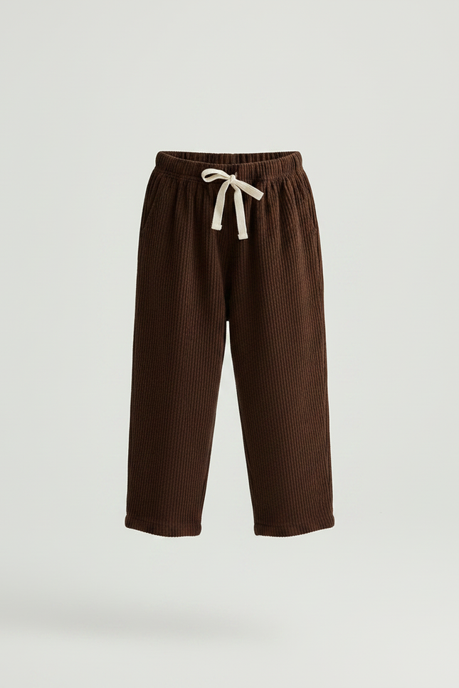 Pantalon Marron Côtelé Enfant Ample Décontracté Poches - Cordé - vue 3