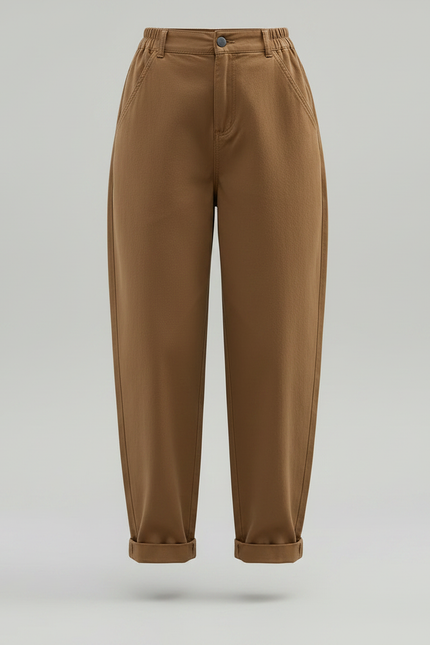 Pantalon Marron Ample Coton Décontracté Femme Harem - vue 3