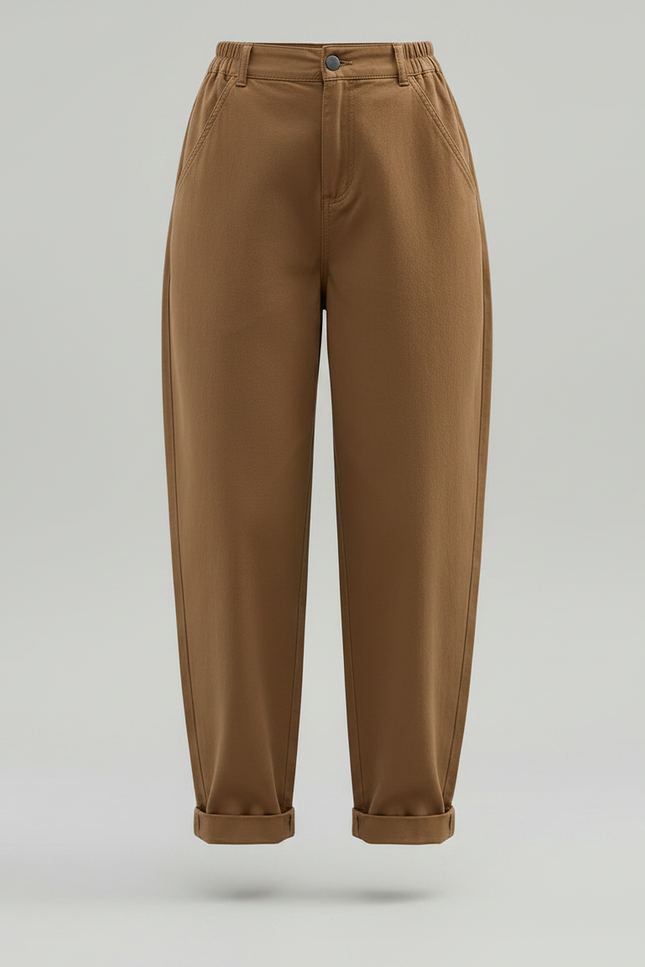 Pantalon Marron Ample Coton Décontracté Femme Harem - vue 3