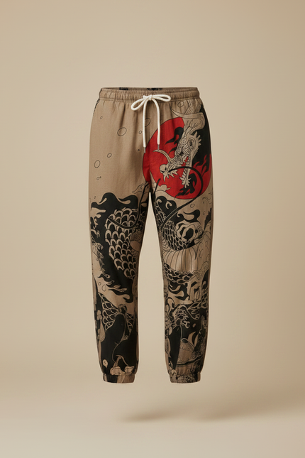 Pantalon Marron Ample Coton Dragon Japonais - vue 3