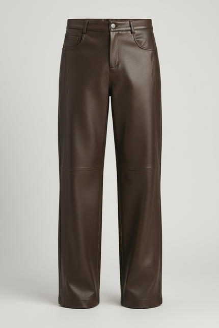 Pantalon Marron Cuir Ample Élégant Homme - Simili cuir - vue 3
