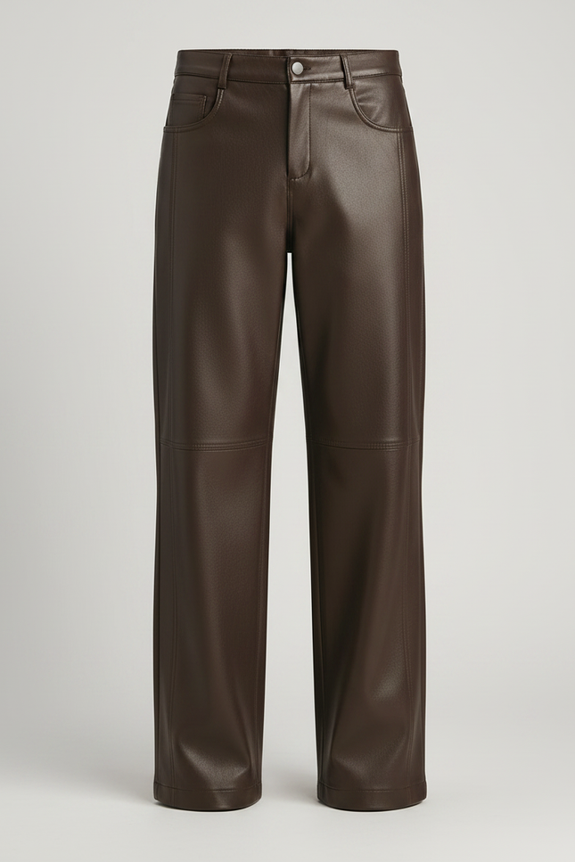 Pantalon Marron Cuir Ample Élégant Homme - Simili cuir - vue 3