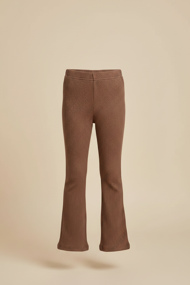 Pantalon Marron Côtelé Évasé Slim Élastique Fille - Maille - vue 3