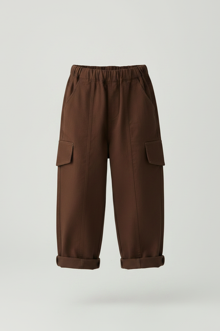 Pantalon Marron Cargo Coton Ample Garçon - Gabardine - vue 3